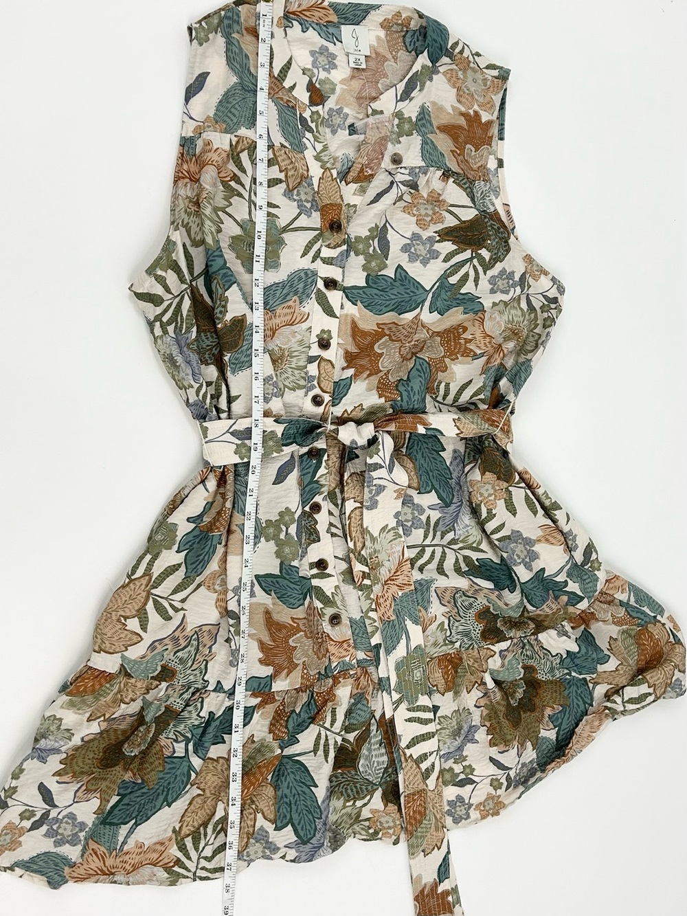 Joie 2X Floral Tiered Mini Dress Button Front Tie Waist NWOT Plus - Picture 6 of 8
